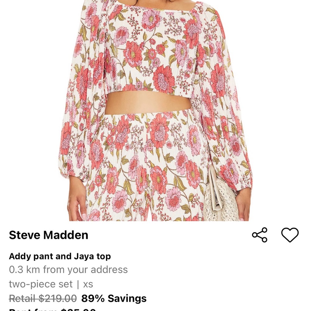 Steve Madden Red Floral Two-Piece Set - addy top and jaya pant - Picture 5 of 6